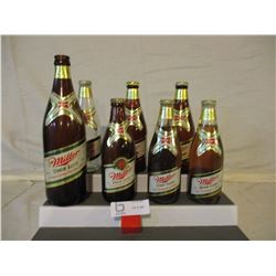 7 Miller High Life Beer Bottles (Some Unopened)