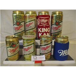 16 Miller High Life Beer Cans and Cozies (Some Unopened)