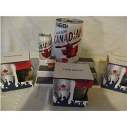 5 Molson Canadian Collector Beer Mugs and Bubba Cans