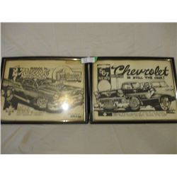 Chevrolet 1950s Hot Rod Framed Dave Bell Drawings 1979 and 1980 13" by 17"