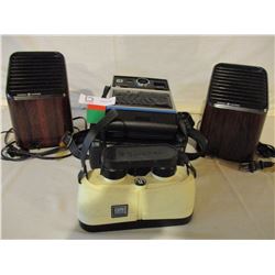 Kodak 1970s Camera and Case plus Bush Nelle XPO Binoculars and a Pair of Table Top Fans