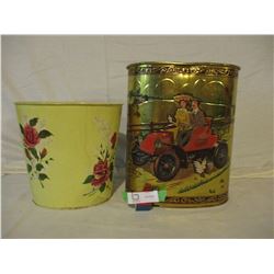 2 Decorative Metal Cans and Kitchen Garbage Can