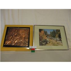 Framed Copper Bull Fighting and Nature Pictures