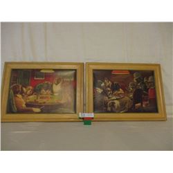 Pair of Framed Dogs Playing Poker 12" by 15.5"