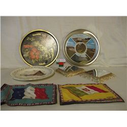 Flags of the World Cloth Pictures with Pair of Mirror Bases and 2 Commemorative Plaques
