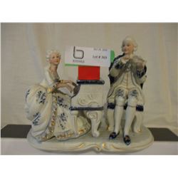 Painted Japanese Music Scene Ornament Blue and White (Small CHip Taped to Bottom)