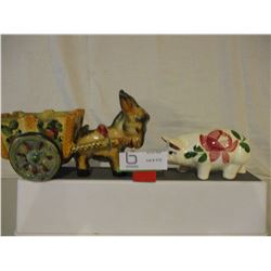 Donkey with Cart and Piggy Bank Ornament