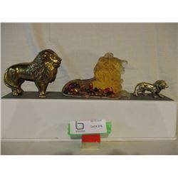3 Brass and Glass Lion Ornaments