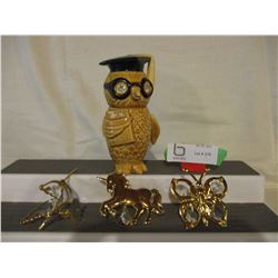 Japanese Owl Bank and 3 Window Ornaments