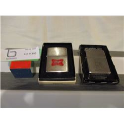 Bennett B/A Gas Pump and Miller Beer Zippo Lighters in Box