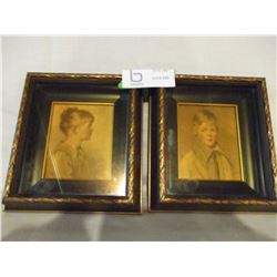 Pair of Framed Boy and Girl Pictures Name Peter and Charlotte 7" by 7"