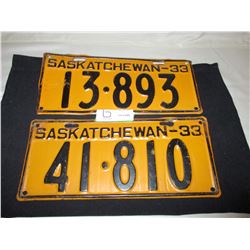 2 1933 Saskatchewan License Plates
