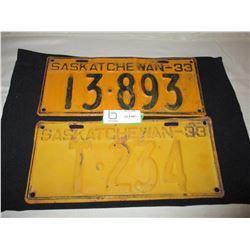 2 1933 Saskatchewan License Plates