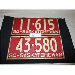 2 1934 Saskatchewan License Plates