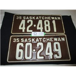 2 1935 Saskatchewan License Plates