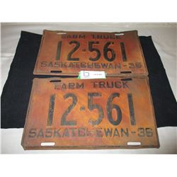 Pair of 1936 Saskatchewan Farm Truck License Plates