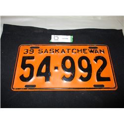 1939 Saskatchewan License Plate
