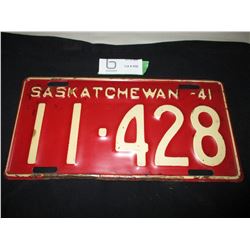 1941 Saskatchewan License Plate
