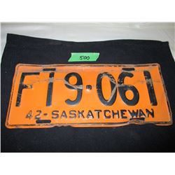 1942 Saskatchewan Farm Truck License Plate