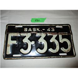 1943 Saskatchewan Farm Truck License Plate