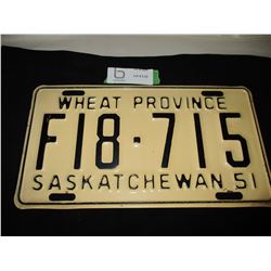 1951 Saskatchewan Farm Truck License Plate