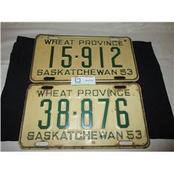2 1953 Saskatchewan License Plates
