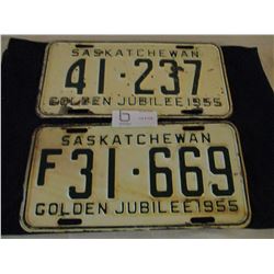 2 1955 Saskatchewan License Plates