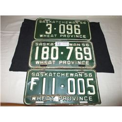 3 1956 Saskatchewan License Plates