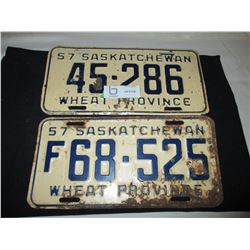 2 1957 Saskatchewan License Plates