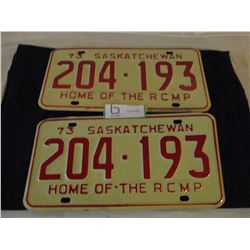 2 Pairs of 1973 Saskatchewan License Plates