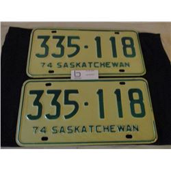 Pair of 1974 Saskatchewan License Plates