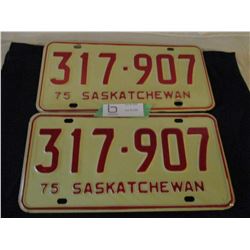 2 Pairs of 1975 Saskatchewan License Plates