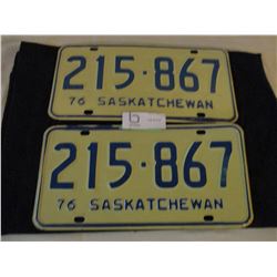 2 Pairs of 1976 Saskatchewan License Plates