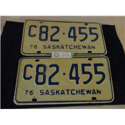 2 Pairs of 1976 Commercial Saskatchewan License Plates