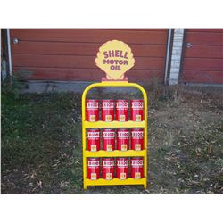 Shell Motor Oil Display Rack with 12 Full Shell Oil Cans 47
