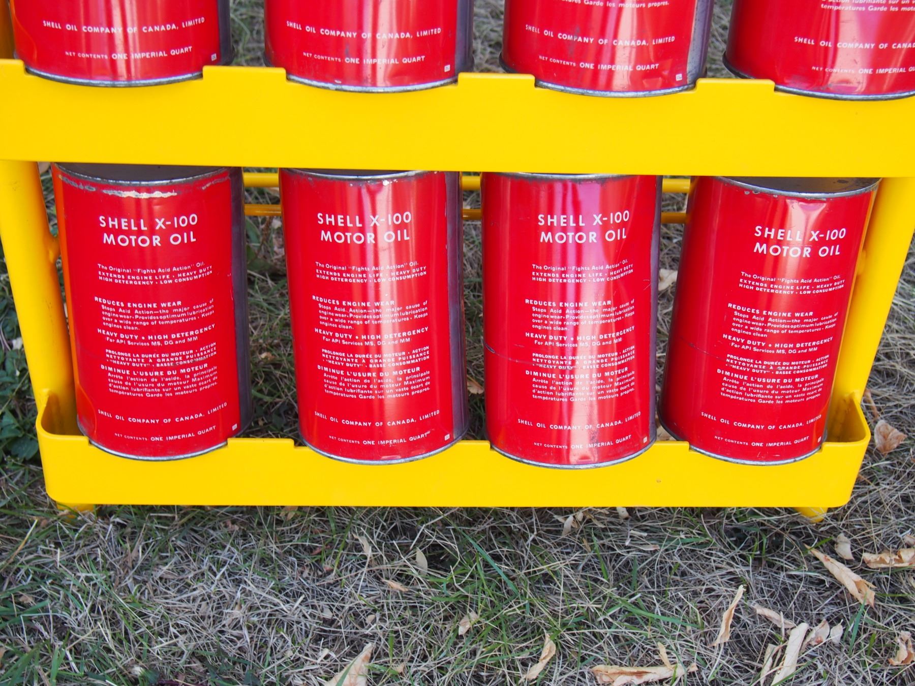 Shell Motor Oil Display Rack with 12 Full Shell Oil Cans 47