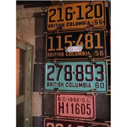 19 Assorted British Columbia License Plates 1950-1960s