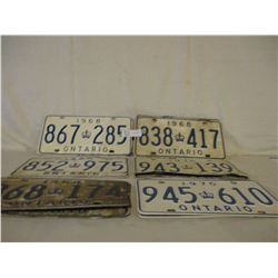 10 Ontario 1968 and 1970s License Plates (some pairs)
