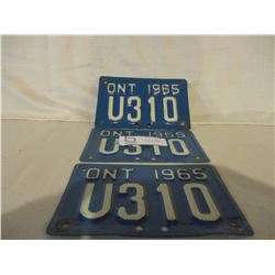 3 Ontario 1965 Trailer Plates