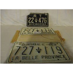 3 Quebec 1962 Trailer Plates and Pair of 1963 License Plates