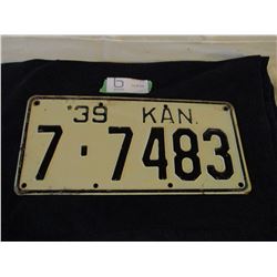 1939 Kansas License Plate