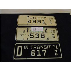 3 North Dakota Dealer License Plates 1968, 1970/1971