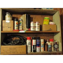 Wooden Display Unit with Automotive Parts, Paints and etc. 8.5" by 37" by 28" T