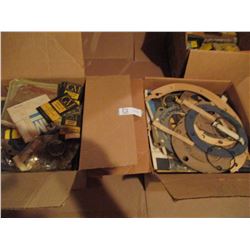 Boxes of Old Vintage GM Parts and 2 Boxes of GM Gaskets