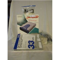 Box of Binders, Assorted Office Supplies with Indoor Antenna and Small Portable Radio