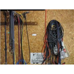 Assorted Electrical Cords, Jumper Cables and Trouble Lights
