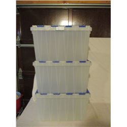 3 Blue Heavy Duty Plastic Containers with Lids