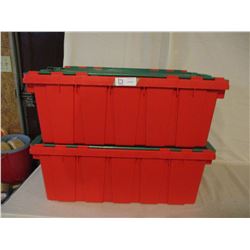 2 Heavy Duty Plastic Containers with Lids Red and Green