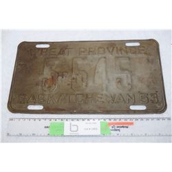 Unpainted 1953 SK License Plate