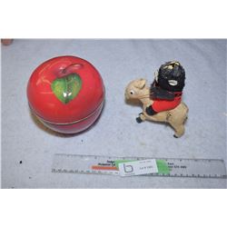 Wind Up Toy (Working) and Apple Tin